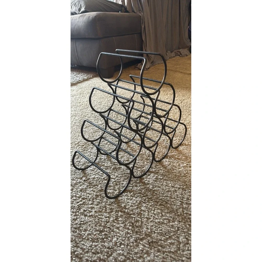 Black Metal Countertop Wine Rack Abstract Shape Holds 10 Bottles
